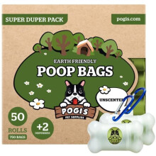 Pogi's Pet Supplies, Umweltfreundliche Kotbeutel, Super Duper Pack, Duftfrei, 50 Rollen, 750 Beutel, 2 Spender