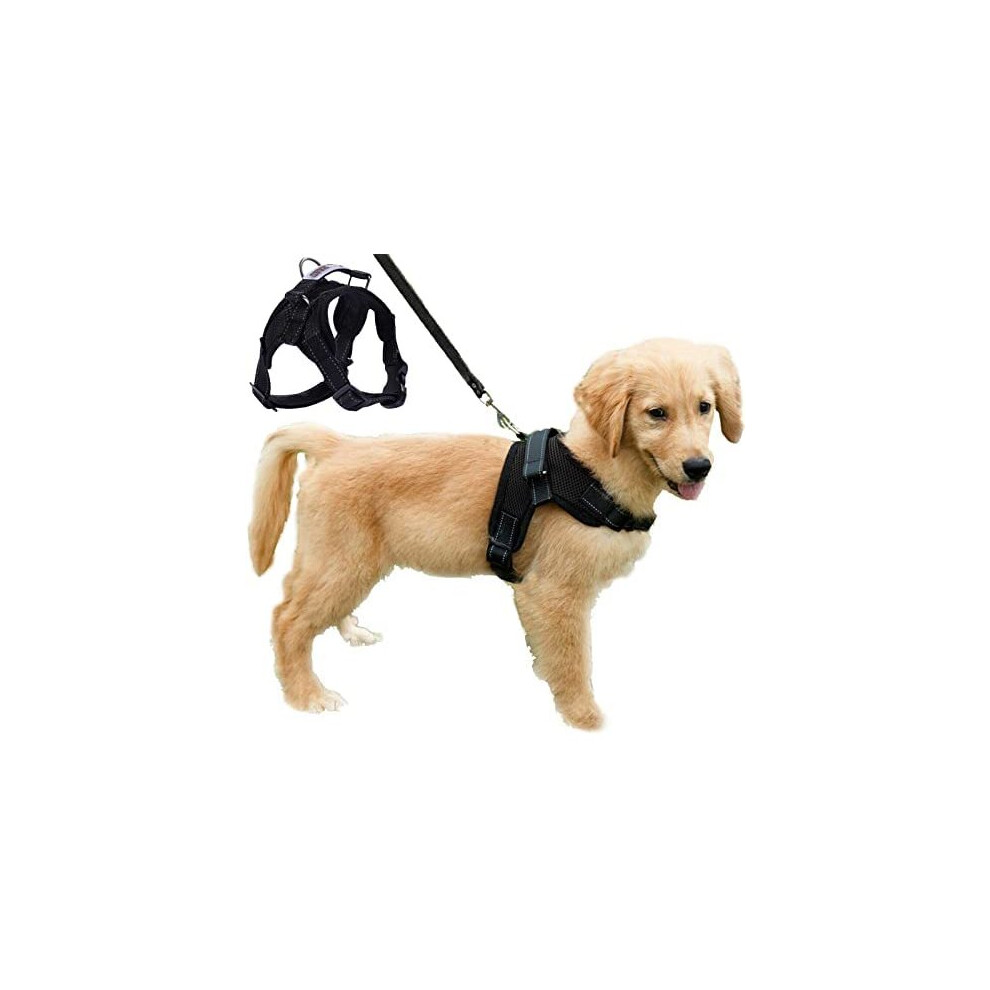 Dog Harness Comfort Soft Breathable Adjustable Mesh Pet Chest Strap Large Dog Harness Vest Collar Hand Strap (M, Black)