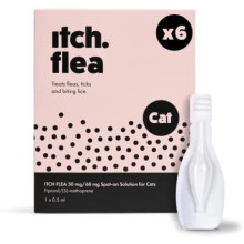 Itch | Flea & Tick Treatment Spot-On Solution for Cats | Kills Fleas, Lice, Ticks, Eggs and Larvae | With Fipronil and S-methoprene | 6 Pipettes