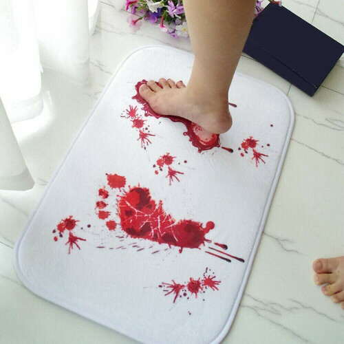 Blood Bath Rug (50*80cm) Halloween Bath Mat Bloody Footprint Scary Blood Bathroom ...