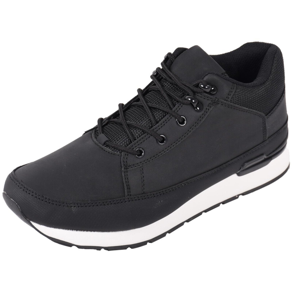 (Black, UK 8) Brave Soul Mens Mid Top Flat Trainers Lace up Boot