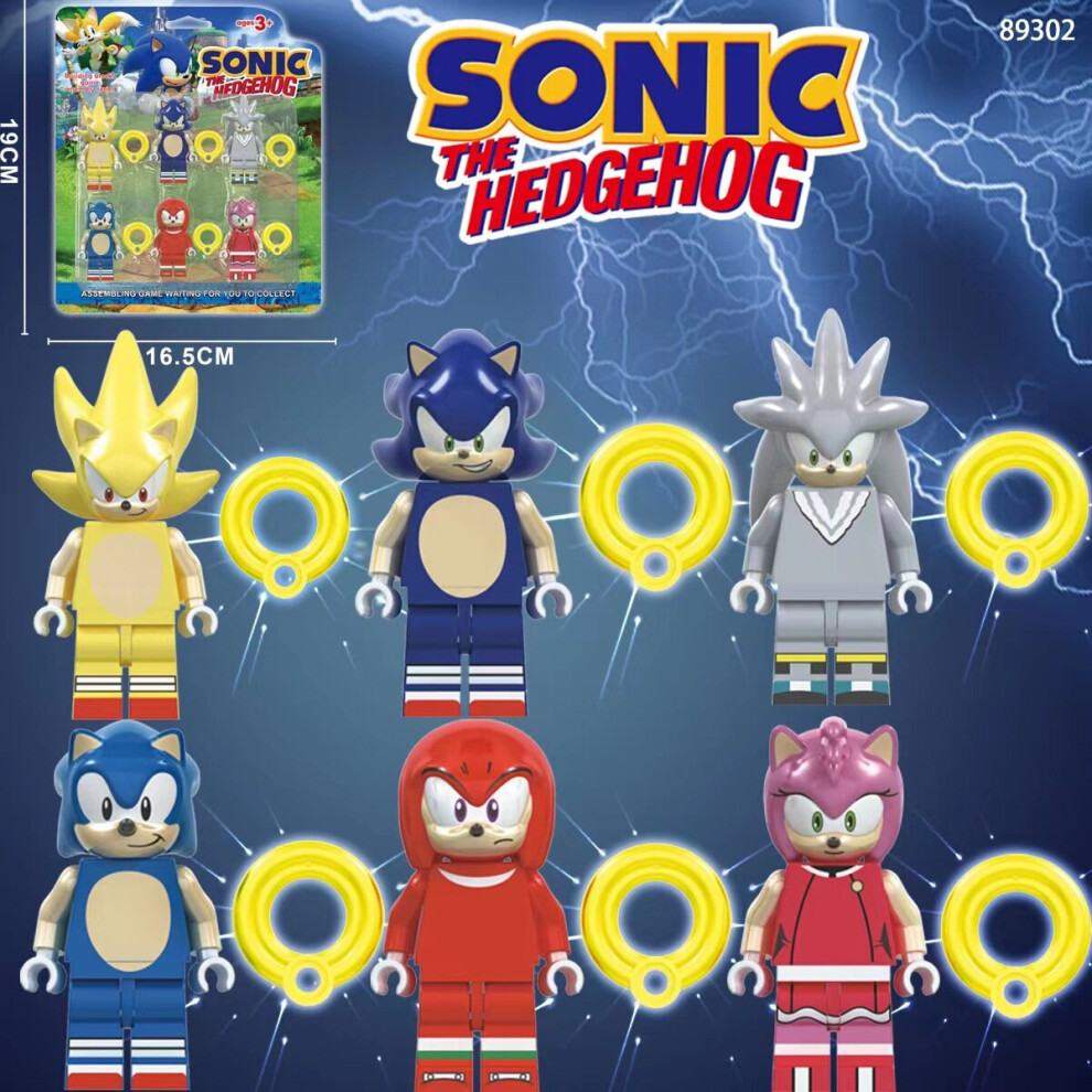 6PCS Sonic the Hedgehog Minifigures Building Blocks Toys Halloween Christmas Festival Best Gift