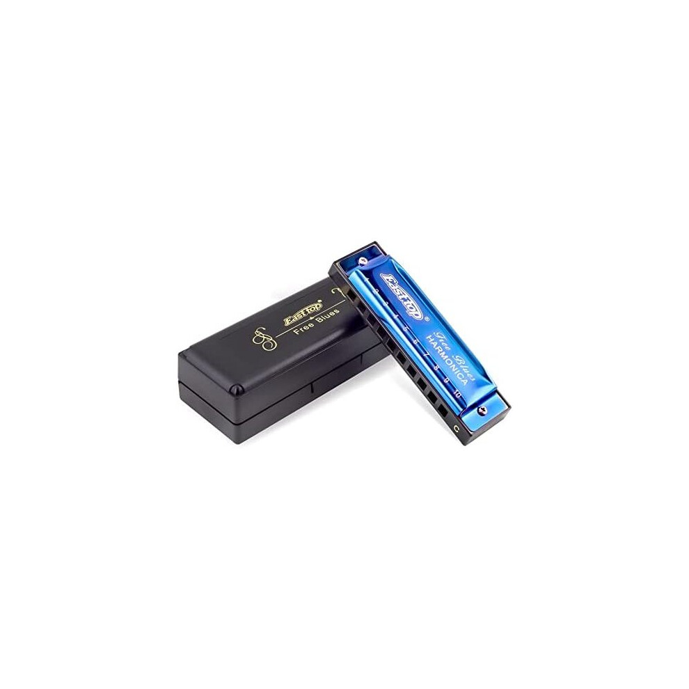 East top Blues Diatonic Harmonica in C, 10 Holes Blues Harp Mouth Organ harmonica for Adults, Harmonica for Beginners, Professional Player and