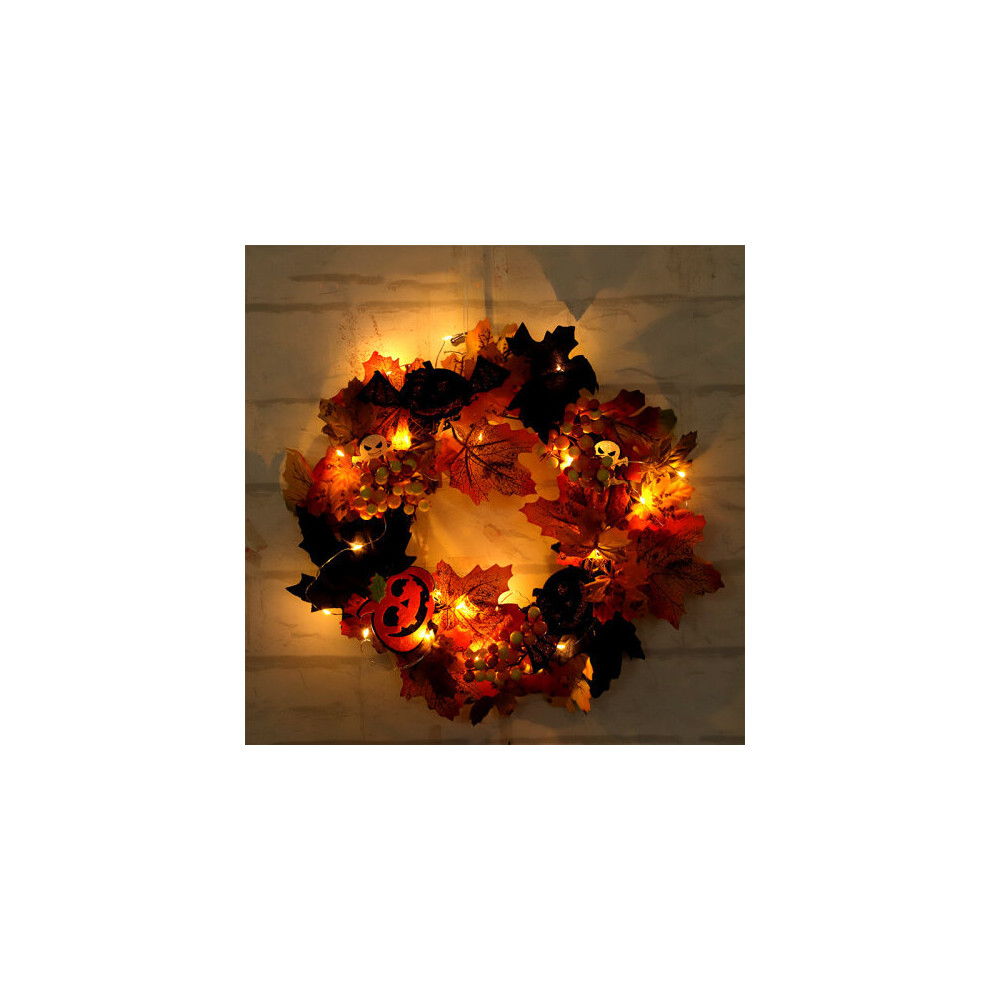 No LED Lights Fall Pumpkin Wreath Maple BOO Front Door Fall Harvest Festive Decoration