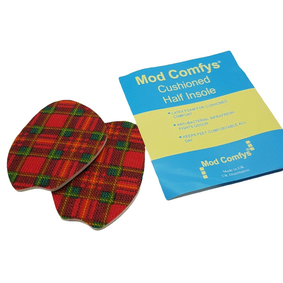 (Medium UK Size 5 - Size 6) Mod Comfys Women Half Insoles Pad Fitting Tartan