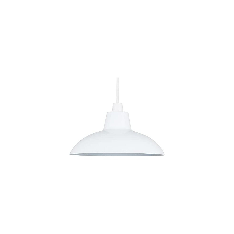 Retro Style Gloss White Metal Easy Fit Ceiling Pendant Light Shade - Complete with a 10w LED Bulb [3000K Warm White]