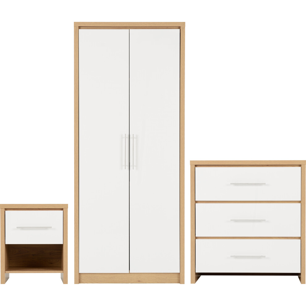 Seconique Seville Bedroom Set White High Gloss/Light Oak Effect Veneer