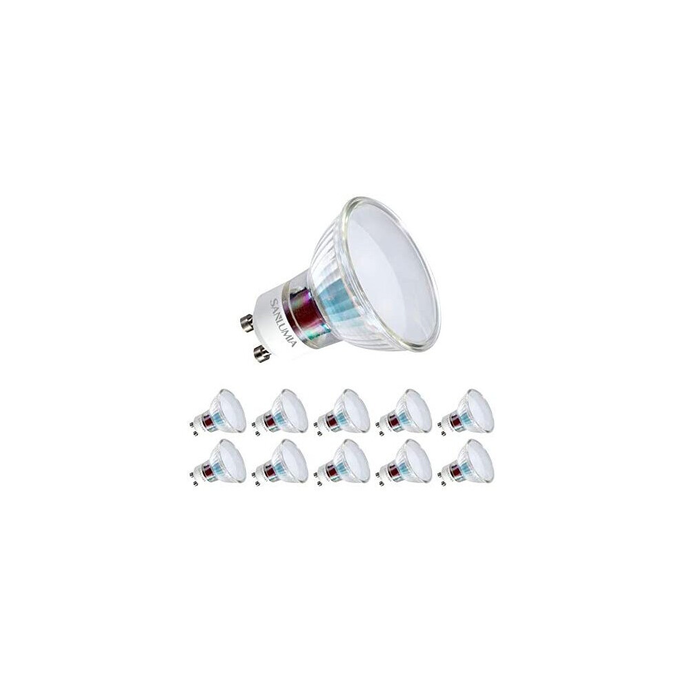 10 X Sanlumia 5W GU10 LED Super Bright Spotlight Bulb 400lm 100 Degree Beam Angle Non Dimmable 50W Halogen Equivalen Frosted Difuser Cool White 6400K