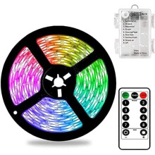 3m Battery Powered RGB LED Strip Lights with Remote Control, Waterproof Flexible Adhesive Strip Lighting Indoor & Outdoor for TV, Desk, Table, Garden,