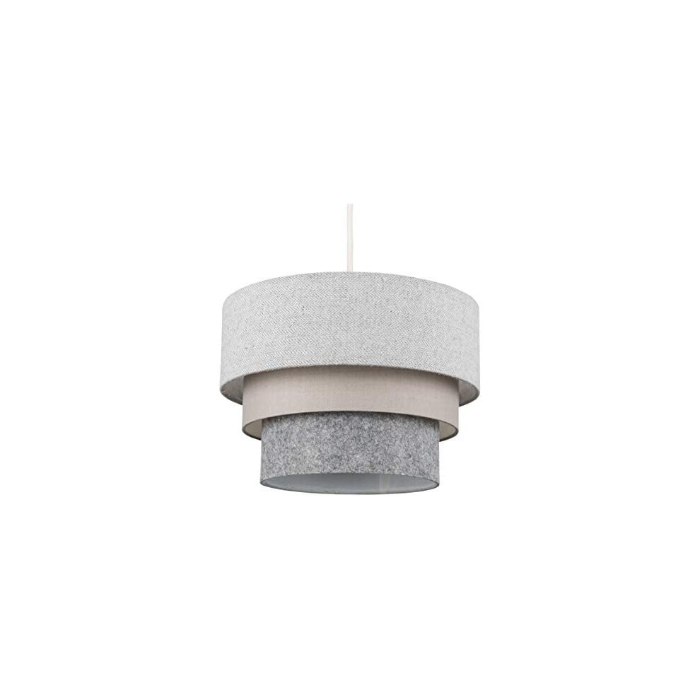 MiniSun Round Modern 3 Tier Fabric Ceiling Pendant Lamp Light Shade in Herringbone- Complete with a 10w LED Bulb