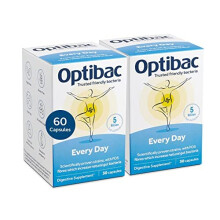 Optibac Probiotics Every Day - Digestive Supplement with 5 Billion Bacterial Cultures & FOS Fibres - 60 Capsules
