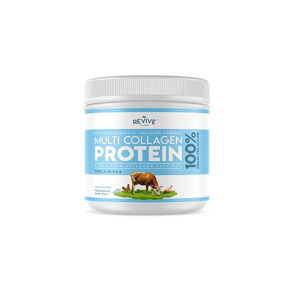 Multi Collagen Protein Powder (200g) - Types I, II, III, V & X - Hydrolyzed Grass Fed Bovine, Wild Caught Fish, & Free-Range Chicken & Eggshell