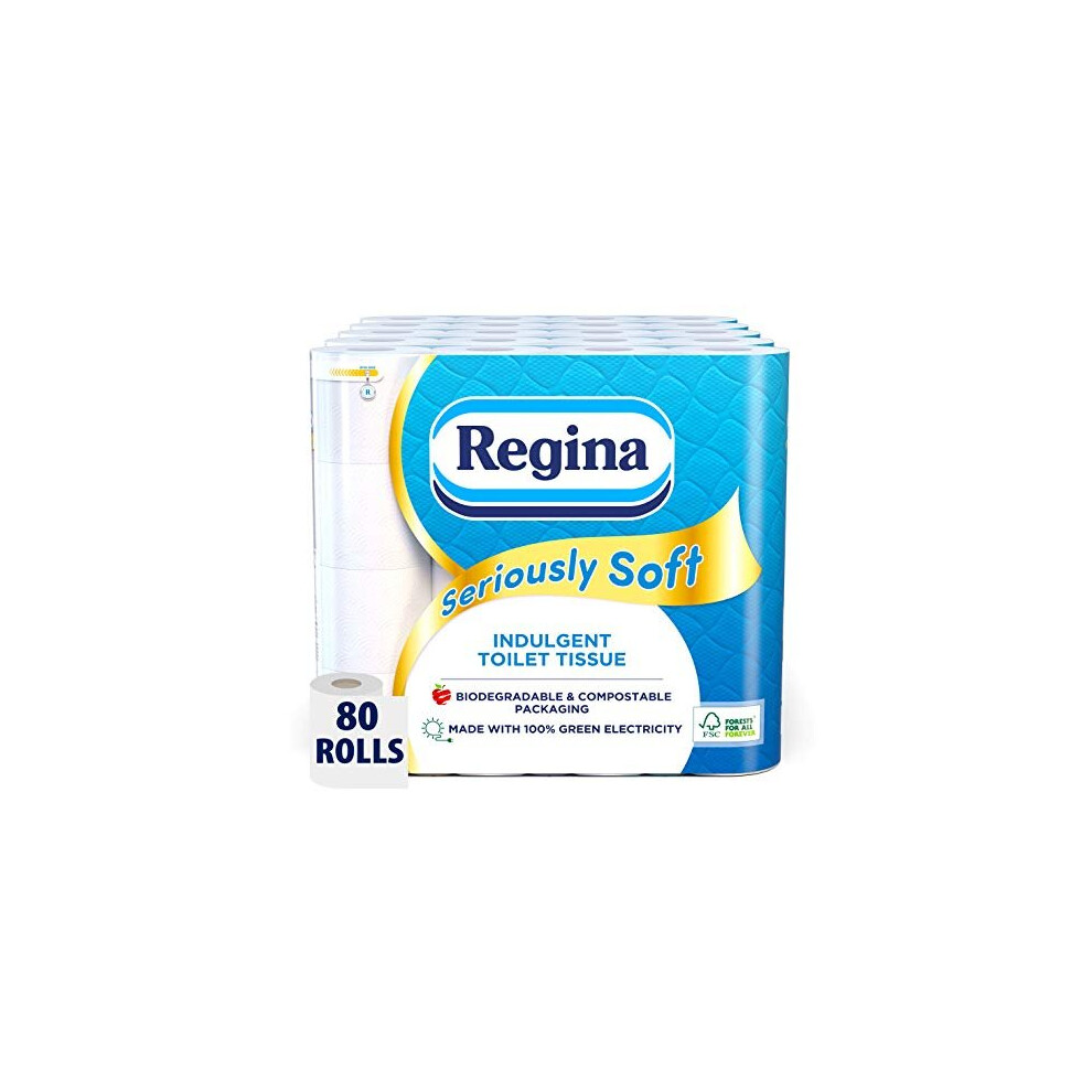 Regina Seriously Soft Indulgent Toilet Tissue, 80 Rolls, Biodegradable Packaging