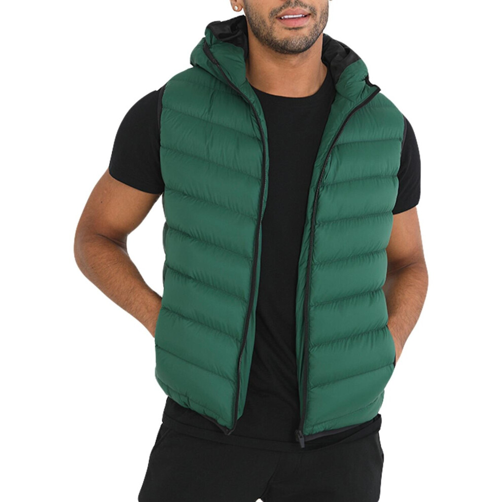 (L, Green) BRAVE SOUL Mens Sleeveless Hooded Gilet Jacket
