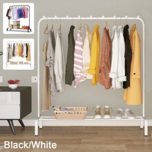 Black Heavy-Duty Freestanding Clothes Rail with Bottom Shelf - Garment Display Stand, 146x110x40 cm, 20mm Steel Pipe