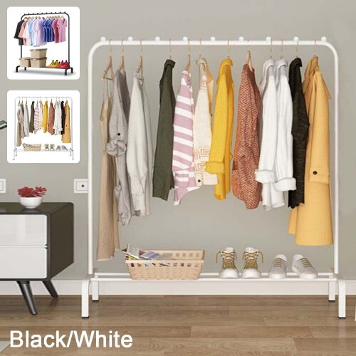 Black Heavy-Duty Freestanding Clothes Rail with Bottom Shelf - Garment Display Stand, 146x110x40 cm, 20mm Steel Pipe
