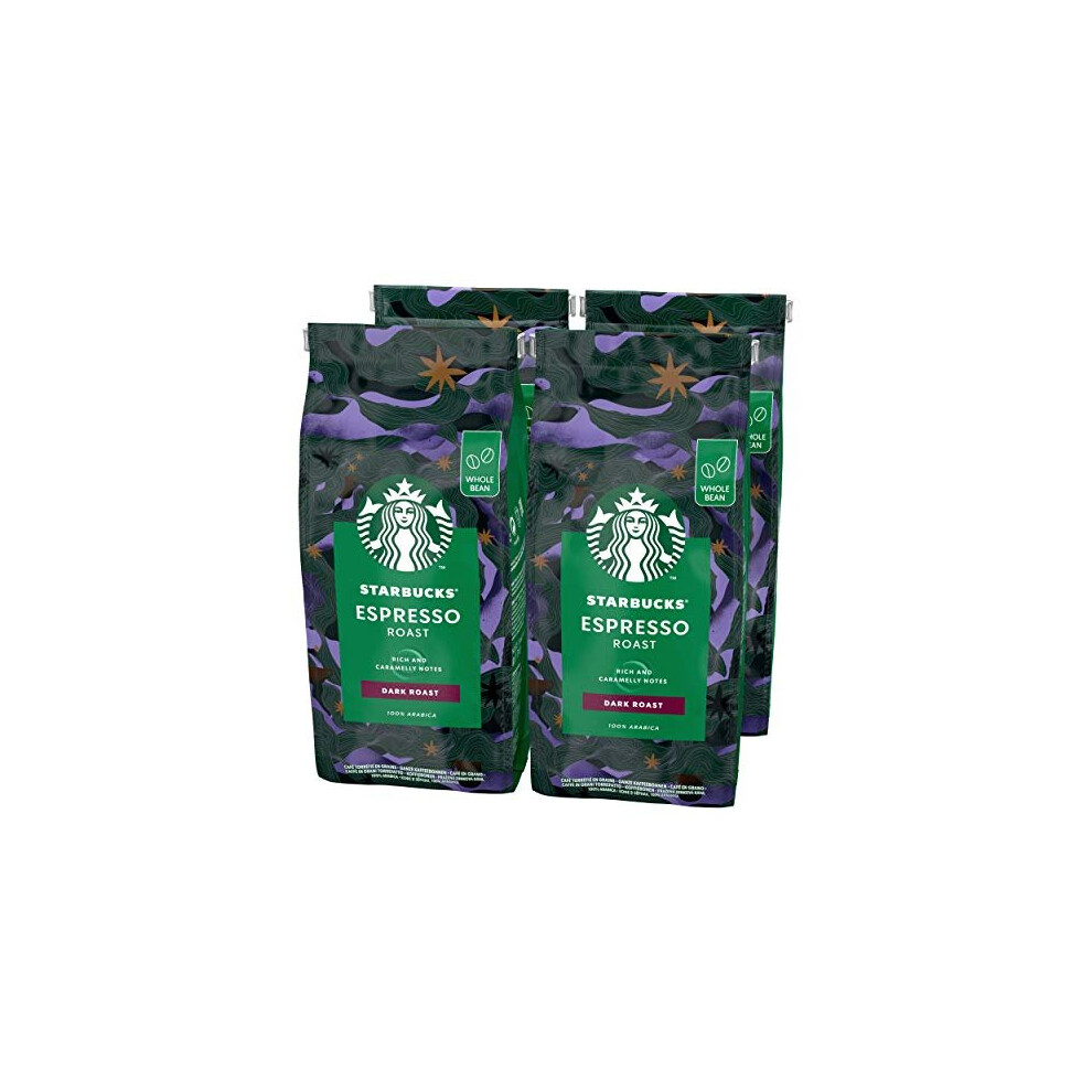 Starbucks Espresso Roast Dark Roast Coffee Beans 450g bag (Pack of 4)