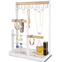 ProCase Jewellery Stand Necklace Holder, 4-Tier Jewellery Holder Ring Necklace Stand Display with Earring Tray and Holes, 10 Hooks Necklaces Hanging