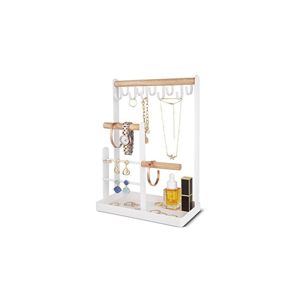 Procase Jewellery Stand Necklace Holder, 4-Tier Jewellery Holder Ring Necklace Stand Display With Earring Tray And Holes, 10 Hooks Necklaces Hanging