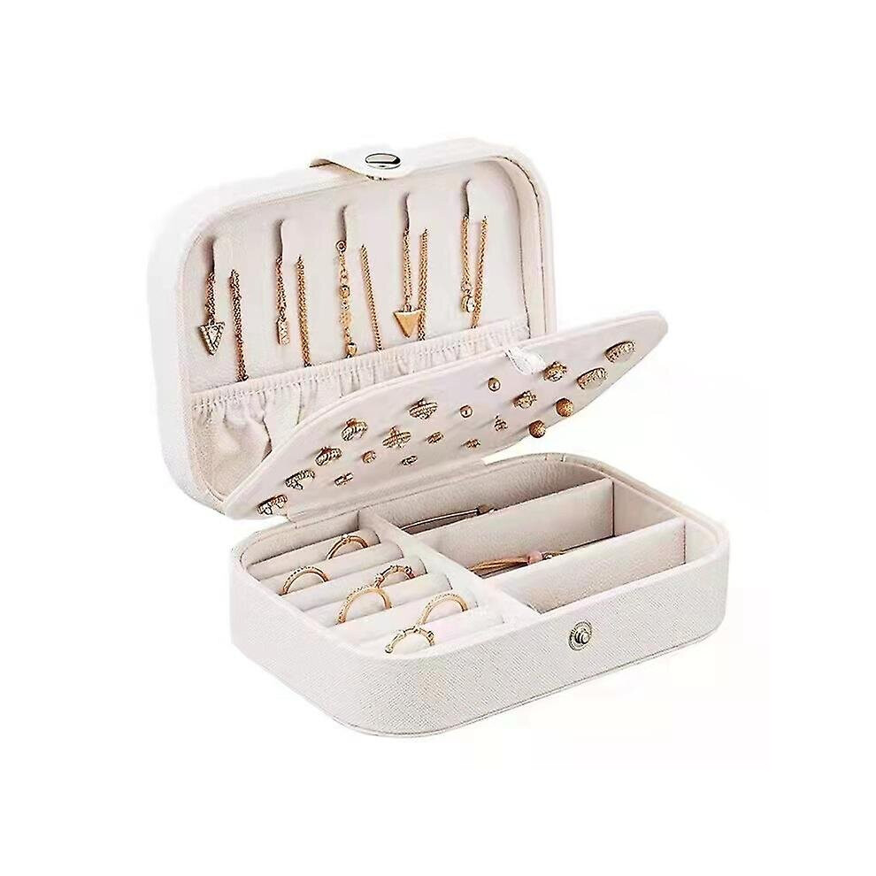 (White) Portable Jewelry Box Travel Jewelry Organizer Earrings Rings Necklaces Storage Case-image-OPC-P9RVY8T-NEW
