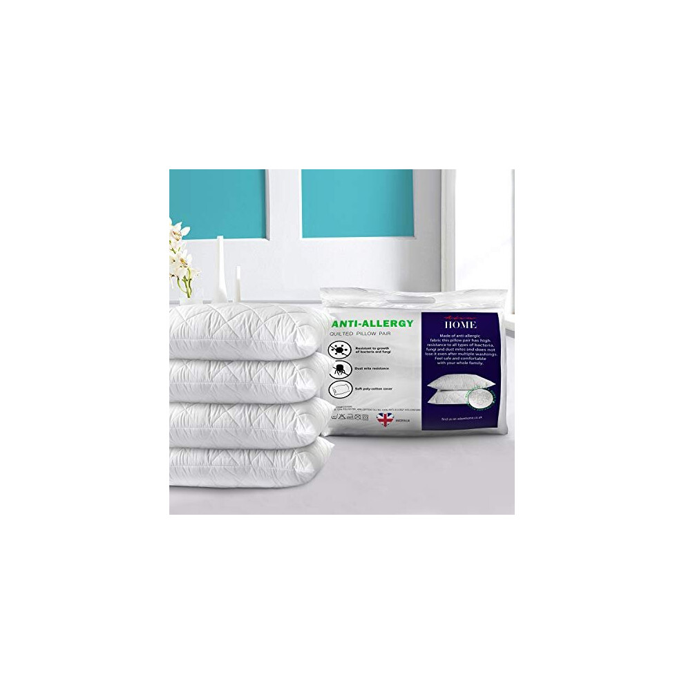 Adam Home Premium Pillows Pack Of 4 Hotel Quality Firm with Quilted Cover (4 Pack, Standard) - Filled Pillows for Bed, Stomach and Back Sleeper- Down