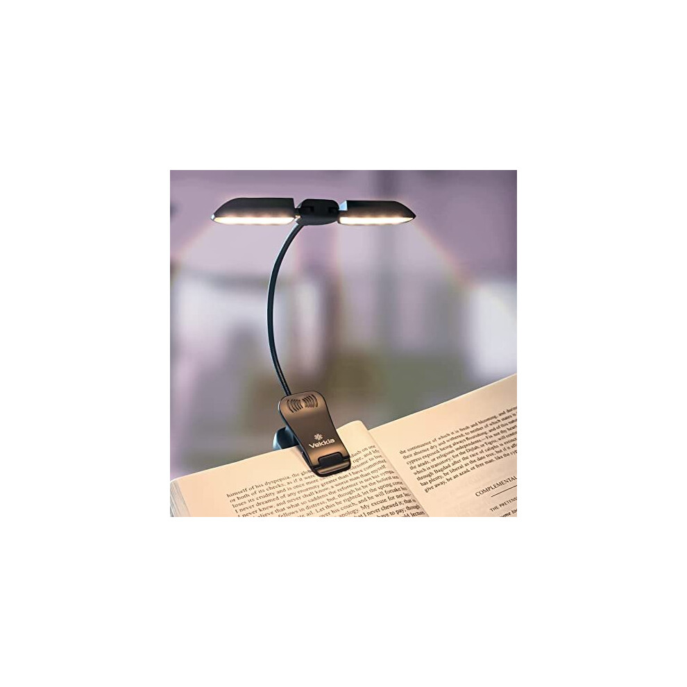 Vekkia 14 LED Rechargeable Book-Light for Reading at Night in Bed, Warm/White Reading Light with Clamp, 180° Adjustable Mini Clip on Light,