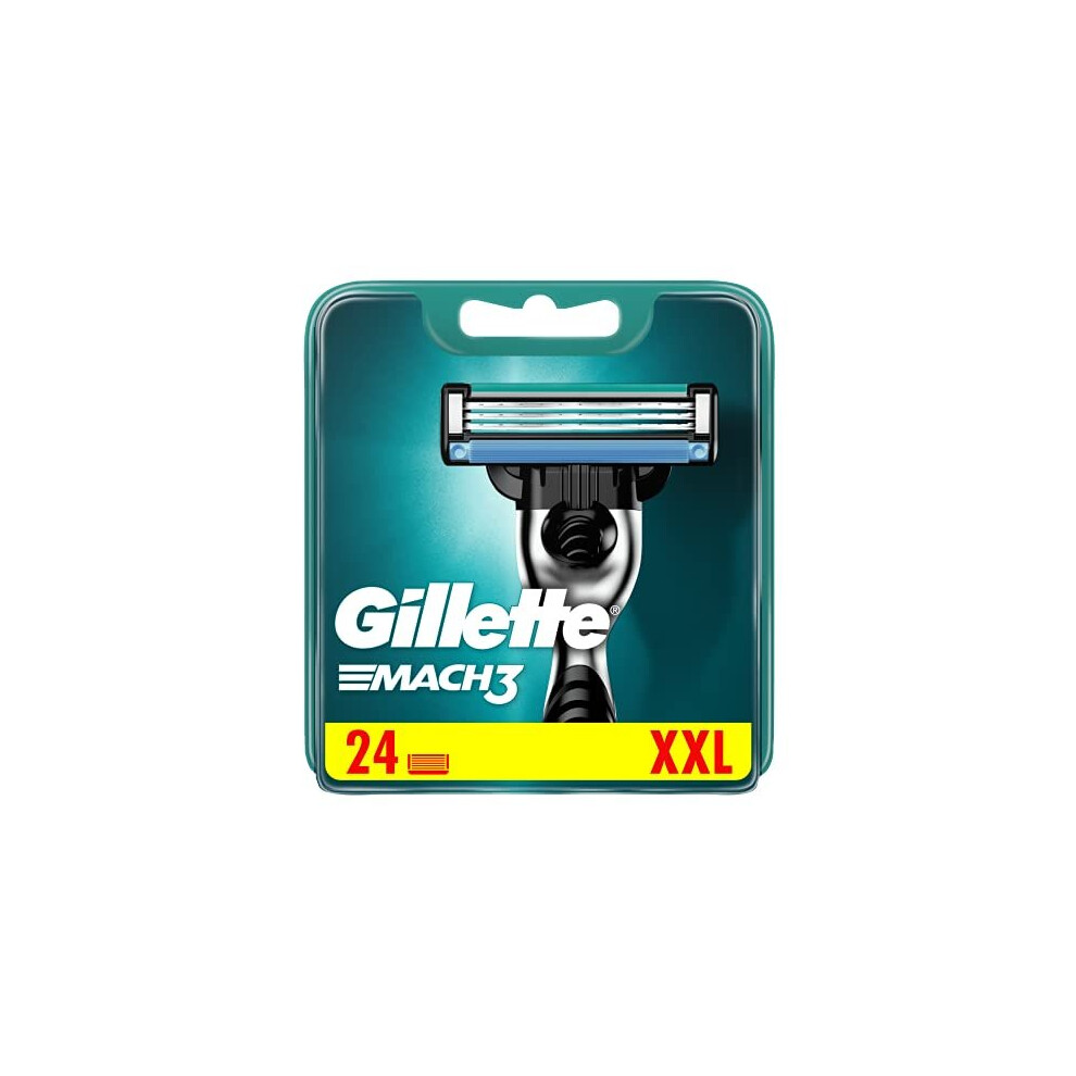 Gillette Mach3 Razor Blades Men, Pack of 24 Razor Blade Refills, Stronger Than Steel Blades, Enhanced Lubrastrip