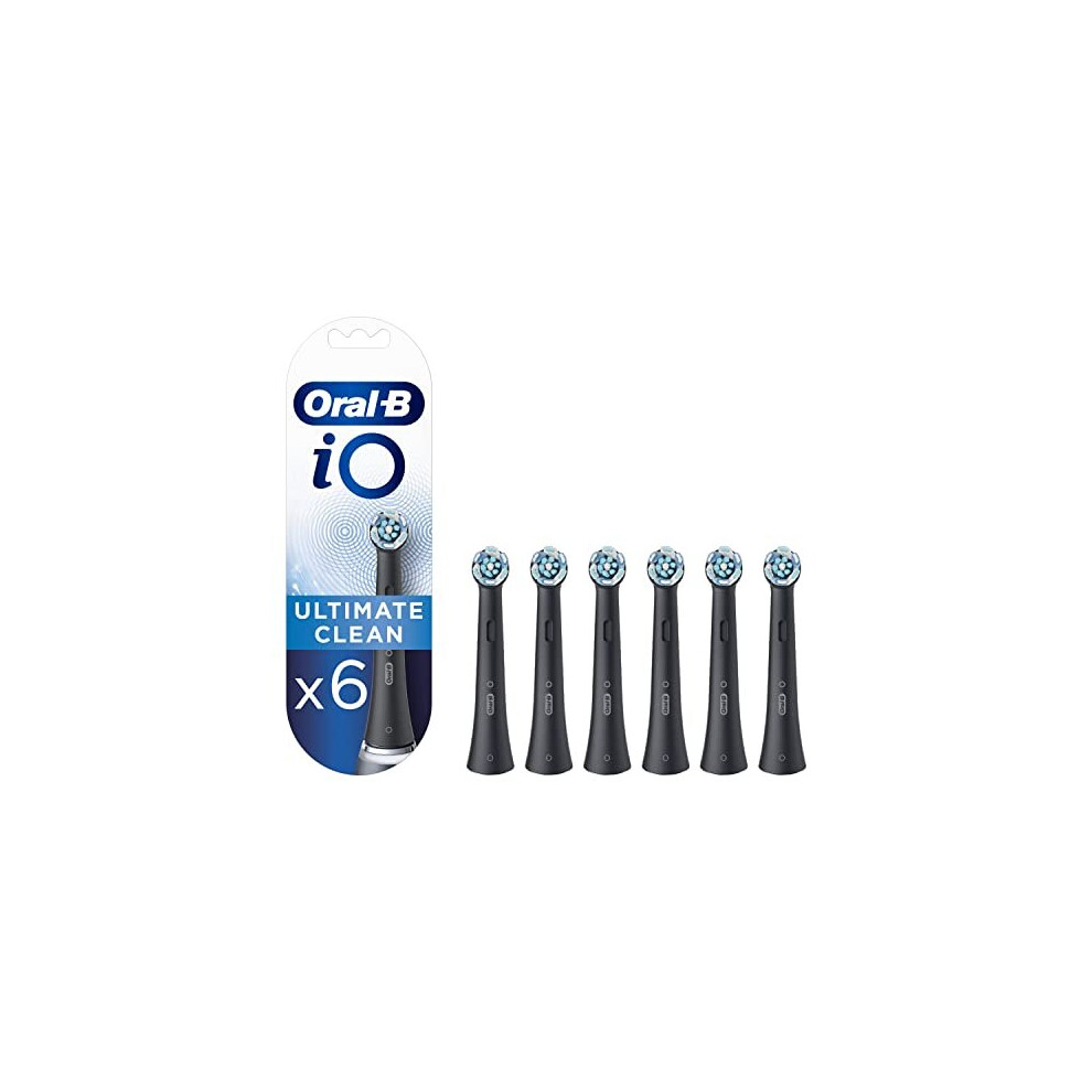 Oral-B iO Ultimate Clean Electric Toothbrush Head, Twisted & Angled Bristles for Deeper Plaque Removal, Pack of 6, Suitable for Mailbox, Black