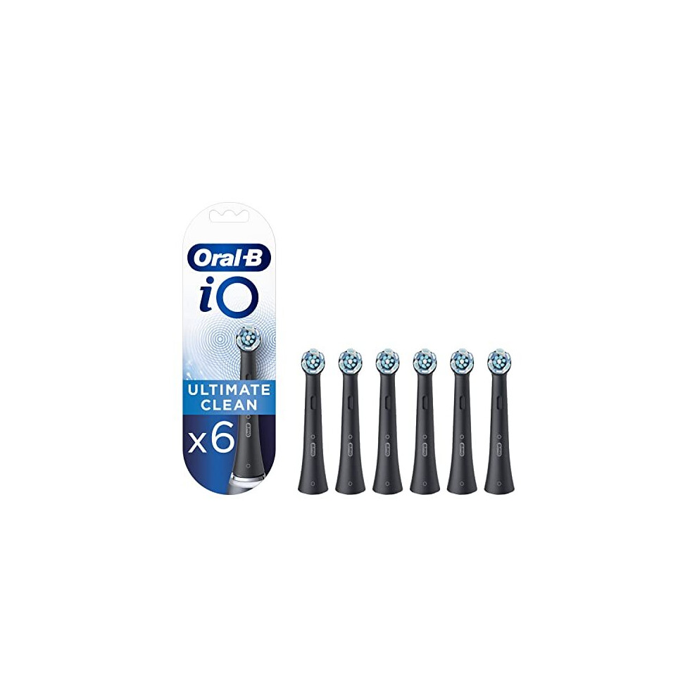 Oral-B Io Ultimate Clean Electric Toothbrush Head, Twisted & Angled Bristles For Deeper Plaque Removal, Pack Of 6, Suitable For Mailbox, Black