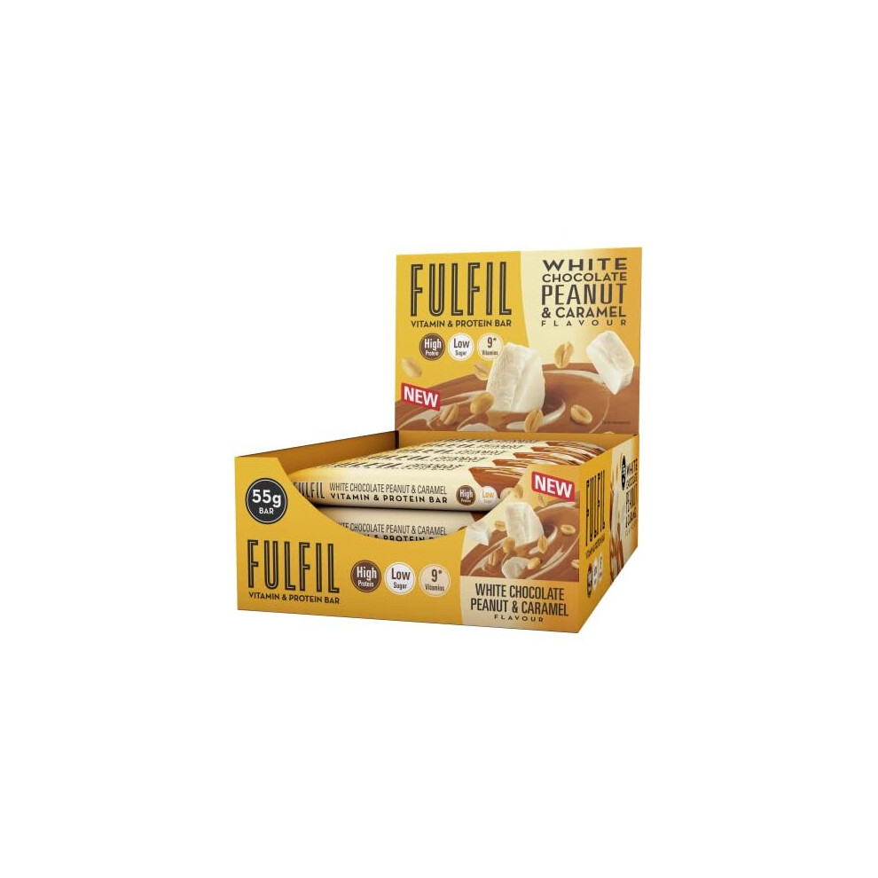 FULFIL Vitamin and Protein Bar (15 x 55g Bars) — White Chocolate Peanut & Caramel Flavour — 20g High Protein, 9 Vitamins, Low Sugar 