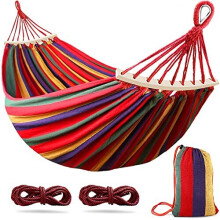 MOSFiATA 285x155cm Hammock with Spreader Bars, Camping Hammock Outdoor, with Thickened Durable Canvas Fabric and Sturdy Metal Knot, 550 lb Load