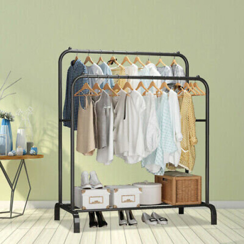 (White) Double Clothes Rail Hanging Rack Storage Shelf on OnBuy