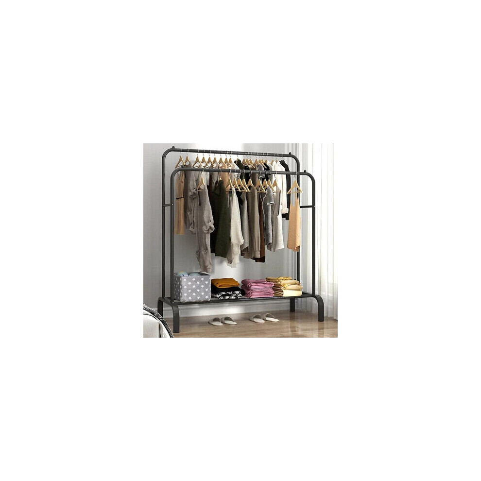 (White) Double Clothes Rail Hanging Rack Storage Shelf White
