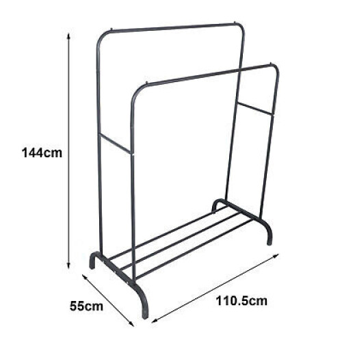 (White) Double Clothes Rail Hanging Rack Storage Shelf 1