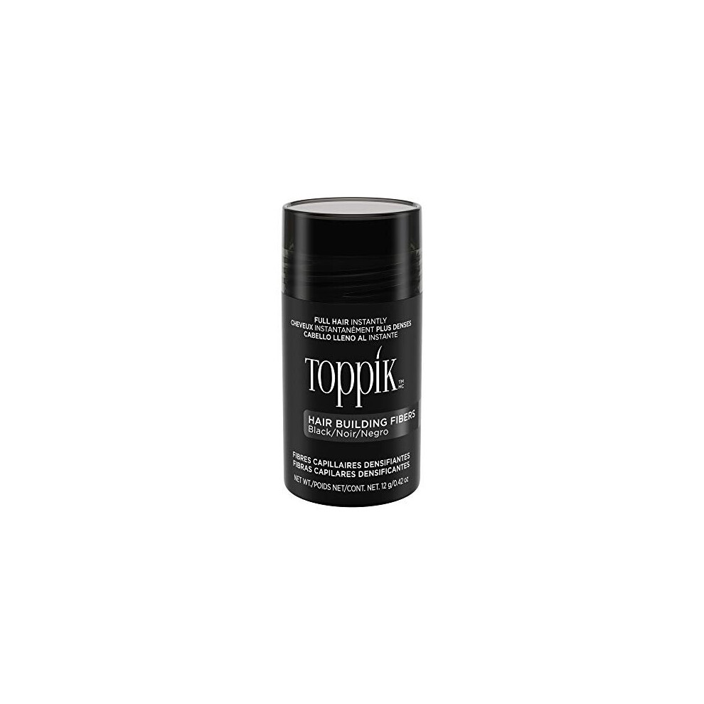 Toppik Hair Building Fibres Powder, Black, Keratin-Derived Fibres for Naturally Thicker Looking Hair, 12g