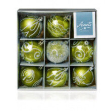 Premier Green Decorated Balls Pack of Baubles 9 x 60mm