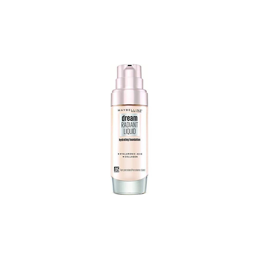 Maybelline New York Make-Up, Dream Radiant Liquid Make-Up, Liquid Foundation, No. 05 Fair Porcelain, 30 Ml