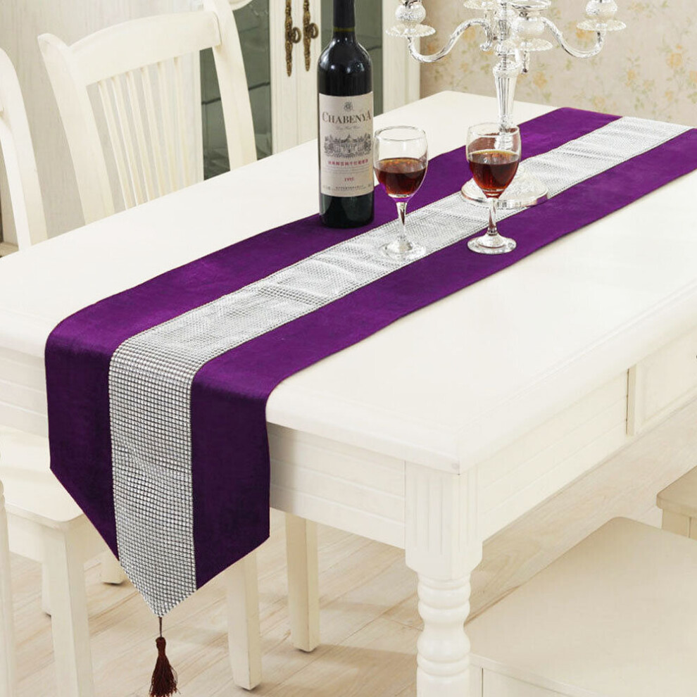 (Purple, 1PC) Time to Sparkle Luxury Velvet Diamante Table Runner Thick Velvet Chenille Satin Tasseled Christmas Xmas-image-OPC-P9RW67Q-NEW