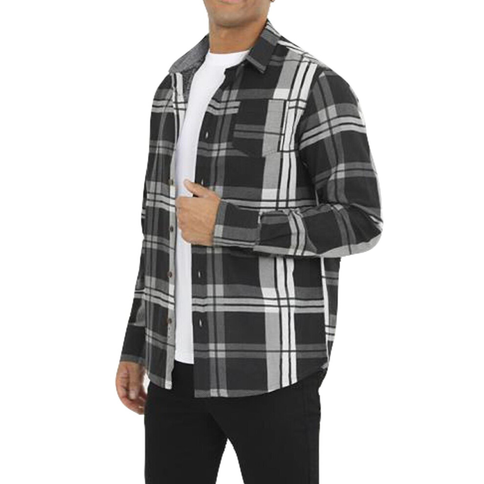 (Black Grey Check, M) BRAVE SOUL Men Check Printed Shirts 100% Cotton