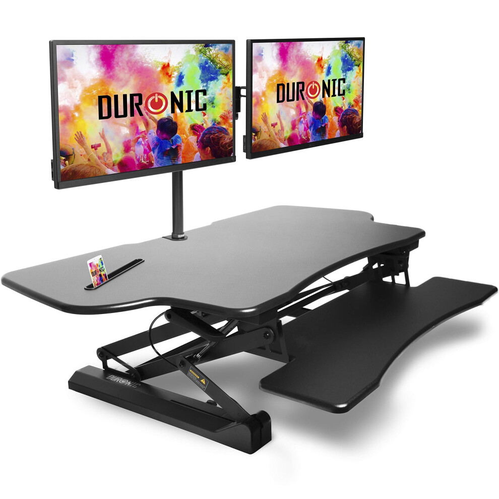 Duronic Standing Desk Converter DM05D4 BK Adjustable Sit Stand Desks Workstation Wood Height Adjusting Sitting Riser for Office Table PC Laptops Computer Monitor Screen Keyboard and Mouse - Image 2