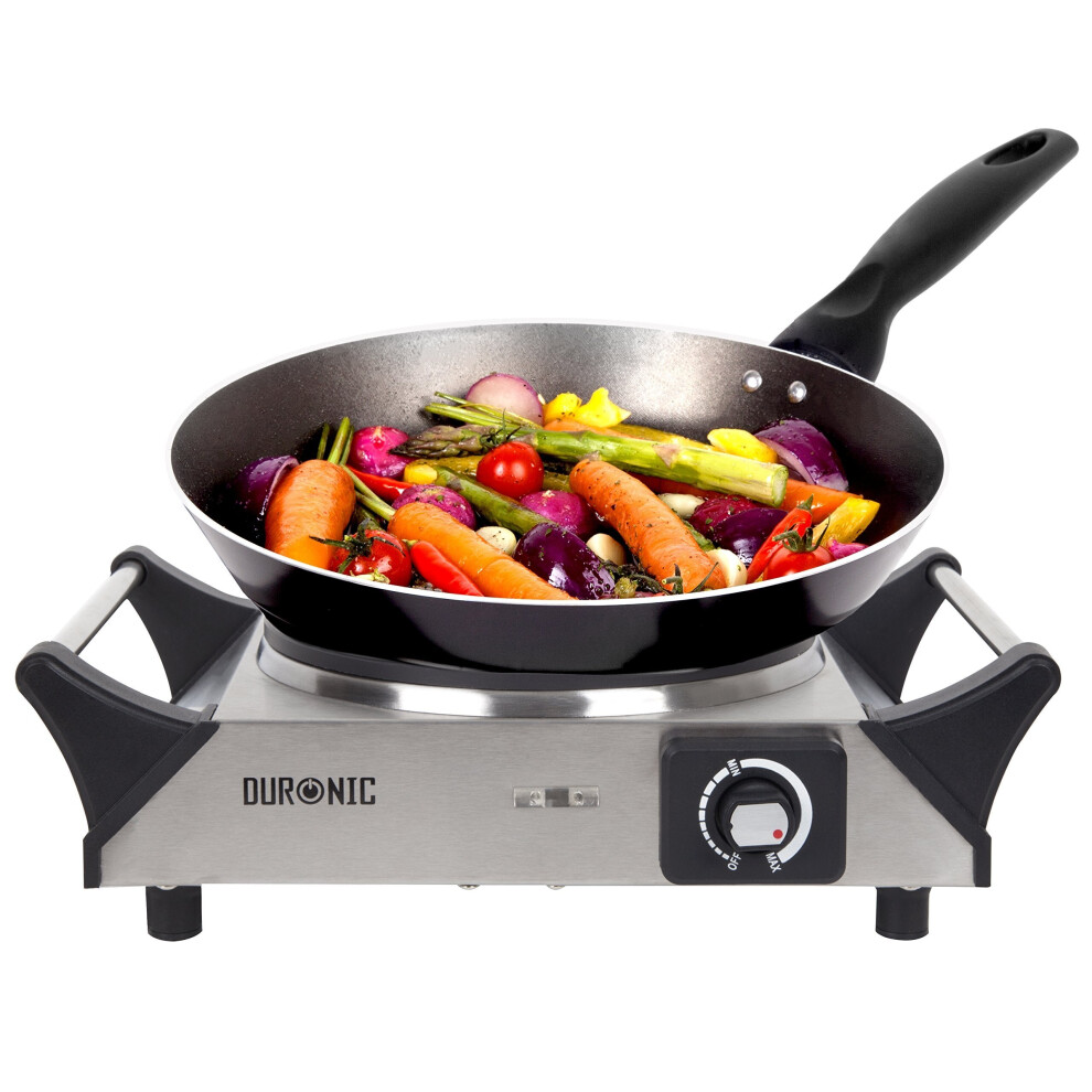 Duronic HP1SS Portable Electric Hot Plate Hob Cooktop Single Boiling Ring Cooker Stainless Steel Table Top Hotplate 1500W with Handles