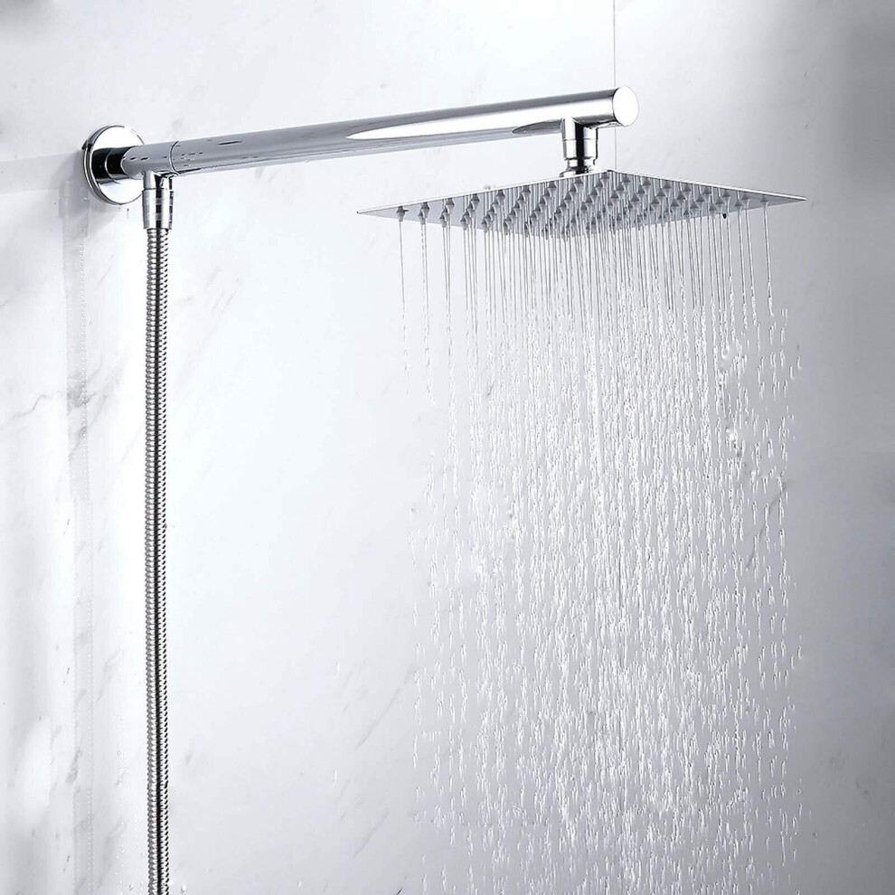 Square Shower Head 8'' Bath Waterfall Rainfall Overhead Set Chrome