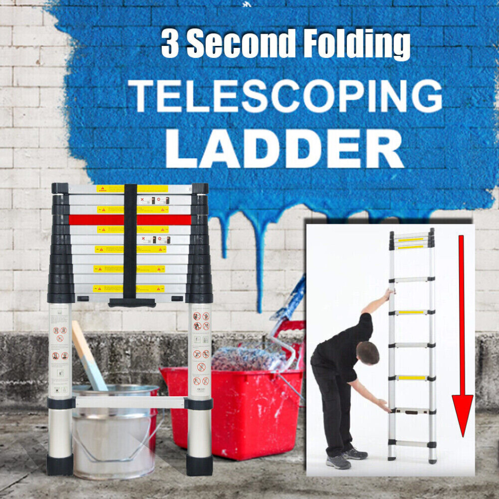 3.8M Folding Quick Retraction Telescopic Ladder Extension Ladders 097325204473
