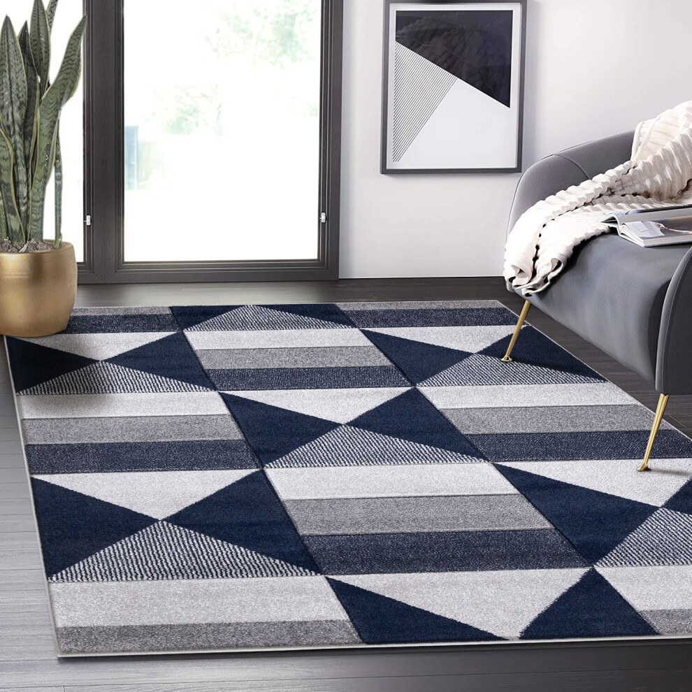 (BLOCK- NAVY, 120 X 170 CM) LIVING ROOMS RUGS LARGE ABSTRACT GEOMATRIC DESIGN HIGH QUALITY ANTI SLIP CARPETS-image-OPC-P9RWJ8W-NEW