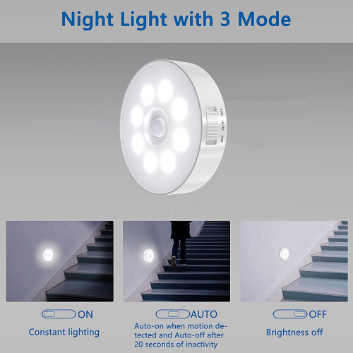 (White light) 6 Pack LED Rechargeable PIR Motion Sensor Night Light Closet Stair Toilet Lamp66
