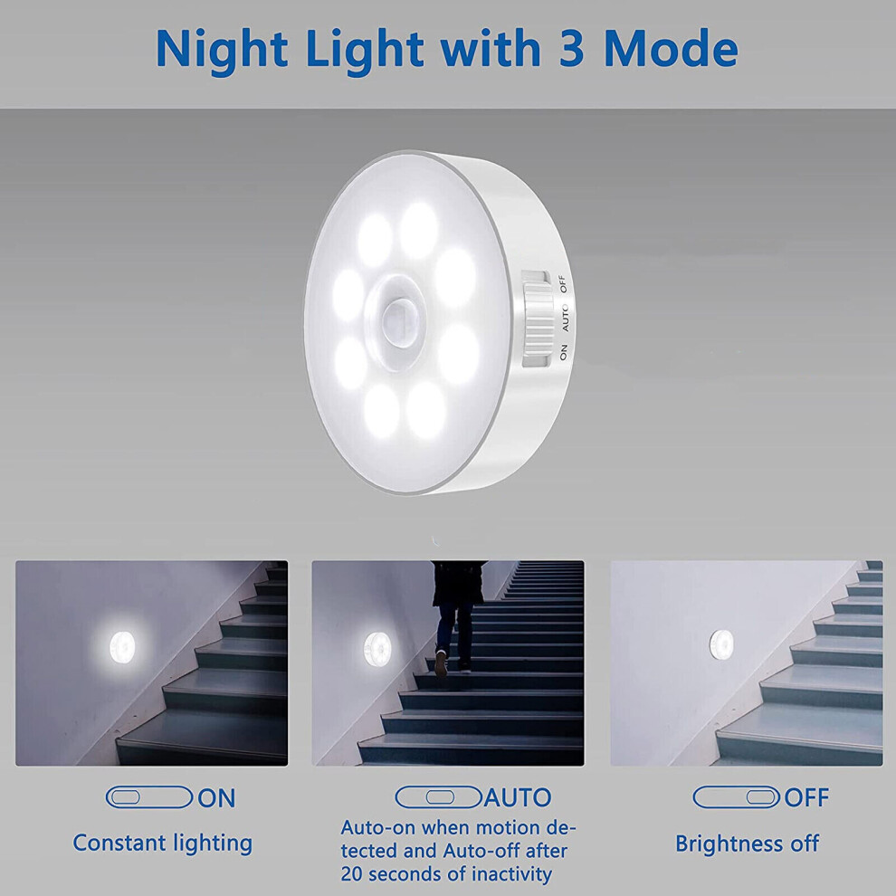 ( Light) 6 Pack Led Rechargeable Pir Motion Sensor Night Closet Stair Toilet Lamp66 White/Light
