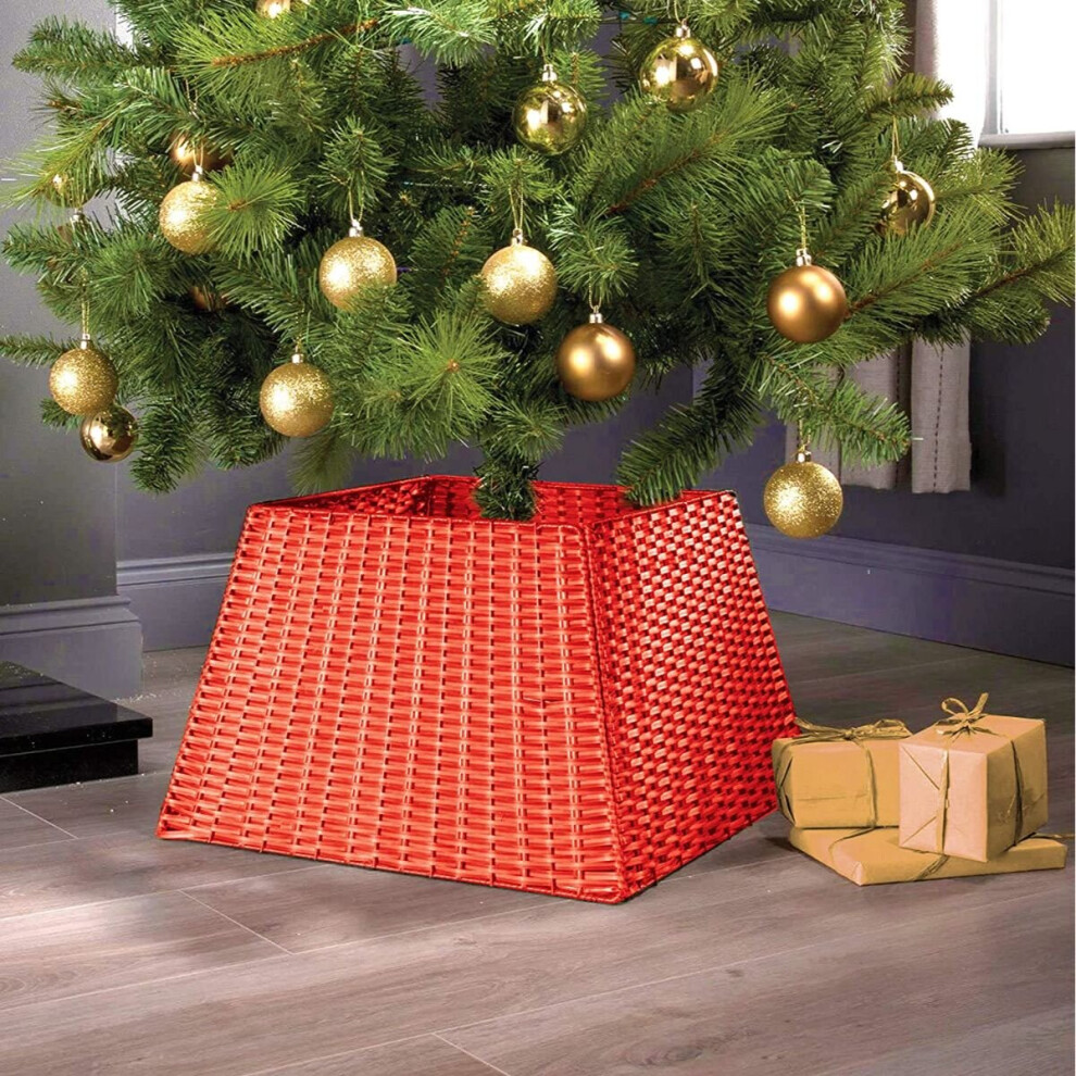 (RED) CHRISTMAS VILLAGE Xmas Christmas Tree Rattan Wicker Skirt Stand Base Basket Cover Tidy Decor Grey-image-OPC-P9RWNG9-NEW