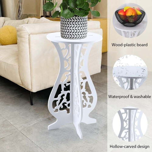 Small Wooden Round Side Table Beside Tea Coffee Lamp Plant Rack Stand Home 2
