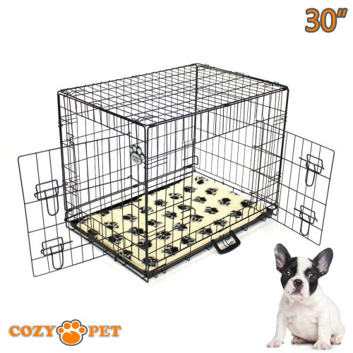 Dog Cage 30 in Black Puppy Crate Cozy Pet Travel Crates Inc Vet Bedding