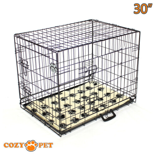Dog Cage 30 in Black Puppy Crate Cozy Pet Travel Crates Inc Vet Bedding